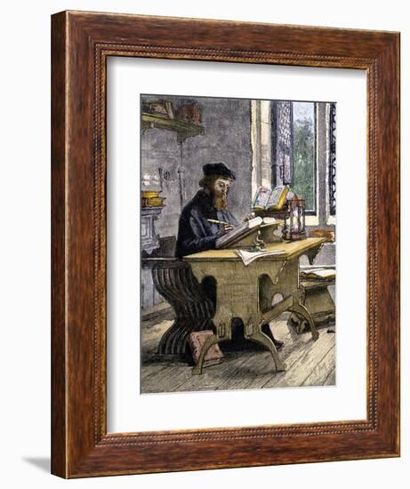 John Wycliffe Translating the Bible into English, 1300s-null-Framed Giclee Print