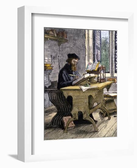 John Wycliffe Translating the Bible into English, 1300s-null-Framed Giclee Print