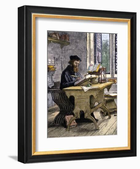 John Wycliffe Translating the Bible into English, 1300s-null-Framed Giclee Print