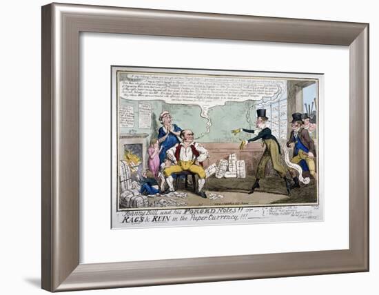 Johnny Bull and His Forged Notes!!!, 1819-George Cruikshank-Framed Giclee Print