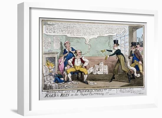 Johnny Bull and His Forged Notes!!!, 1819-George Cruikshank-Framed Giclee Print