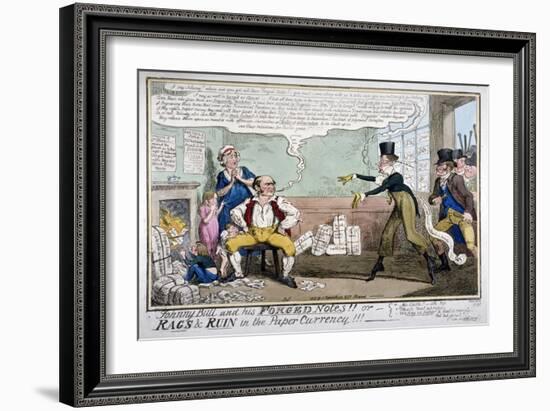 Johnny Bull and His Forged Notes!!!, 1819-George Cruikshank-Framed Giclee Print