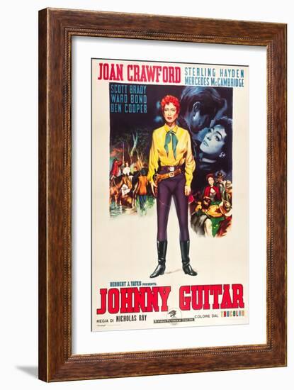 JOHNNY GUITAR, Joan Crawford on Italian poster art, 1954.-null-Framed Art Print