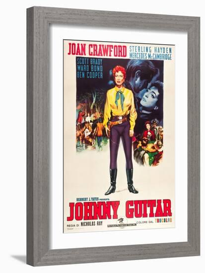 JOHNNY GUITAR, Joan Crawford on Italian poster art, 1954.-null-Framed Premium Giclee Print