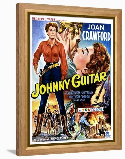 Johnny Guitar, Joan Crawford, Sterling Hayden, (Belgian Poster Art), 1954.-null-Framed Stretched Canvas