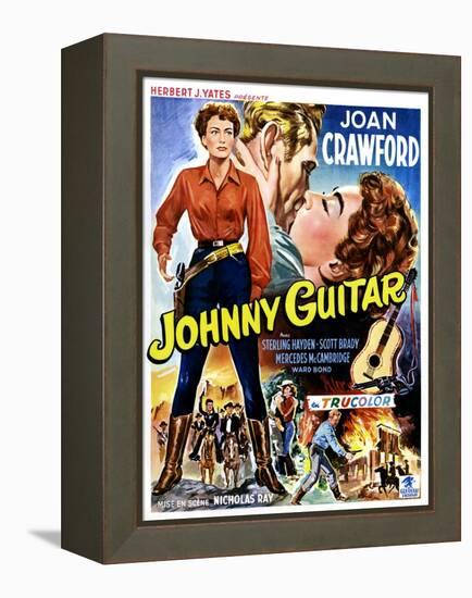 Johnny Guitar, Joan Crawford, Sterling Hayden, (Belgian Poster Art), 1954.-null-Framed Stretched Canvas