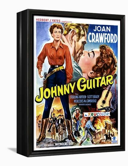 Johnny Guitar, Joan Crawford, Sterling Hayden, (Belgian Poster Art), 1954.-null-Framed Stretched Canvas