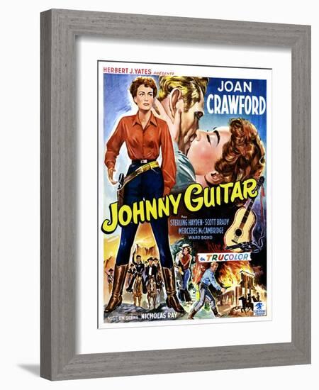 Johnny Guitar, Joan Crawford, Sterling Hayden, (Belgian Poster Art), 1954.-null-Framed Art Print