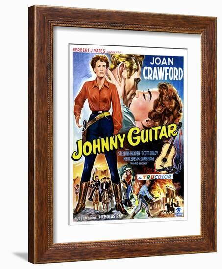 Johnny Guitar, Joan Crawford, Sterling Hayden, (Belgian Poster Art), 1954.-null-Framed Art Print