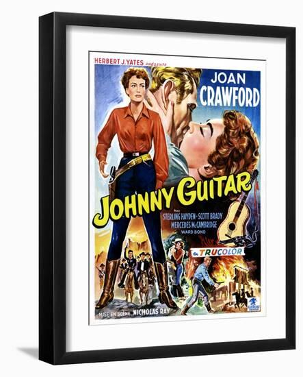 Johnny Guitar, Joan Crawford, Sterling Hayden, (Belgian Poster Art), 1954.-null-Framed Art Print