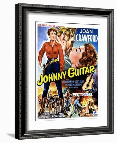 Johnny Guitar, Joan Crawford, Sterling Hayden, (Belgian Poster Art), 1954.-null-Framed Art Print