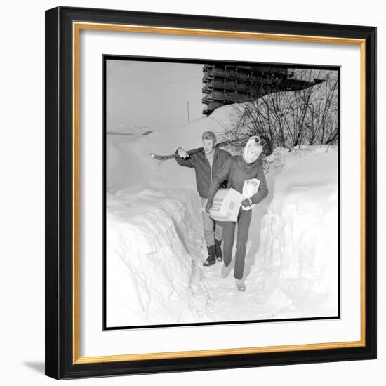 Johnny Hallyday and Sylvie Vartan in their Ski Chalet of Meribel (Southeast of France), Jan 1966-Beynon-Framed Photographic Print