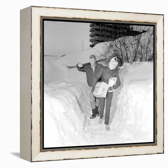 Johnny Hallyday and Sylvie Vartan in their Ski Chalet of Meribel (Southeast of France), Jan 1966-Beynon-Framed Premier Image Canvas