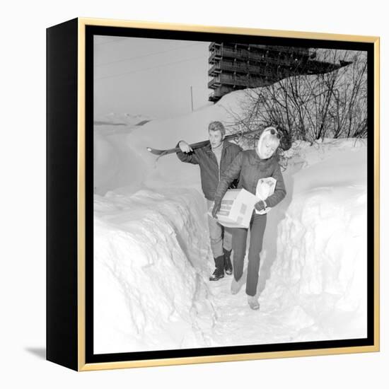 Johnny Hallyday and Sylvie Vartan in their Ski Chalet of Meribel (Southeast of France), Jan 1966-Beynon-Framed Premier Image Canvas