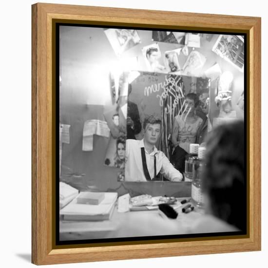 Johnny Hallyday Looking at Himself in a Mirror, Backstage-Marcel DR-Framed Premier Image Canvas