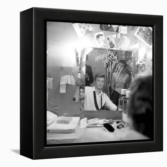 Johnny Hallyday Looking at Himself in a Mirror, Backstage-Marcel DR-Framed Premier Image Canvas