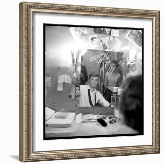 Johnny Hallyday Looking at Himself in a Mirror, Backstage-Marcel DR-Framed Photographic Print