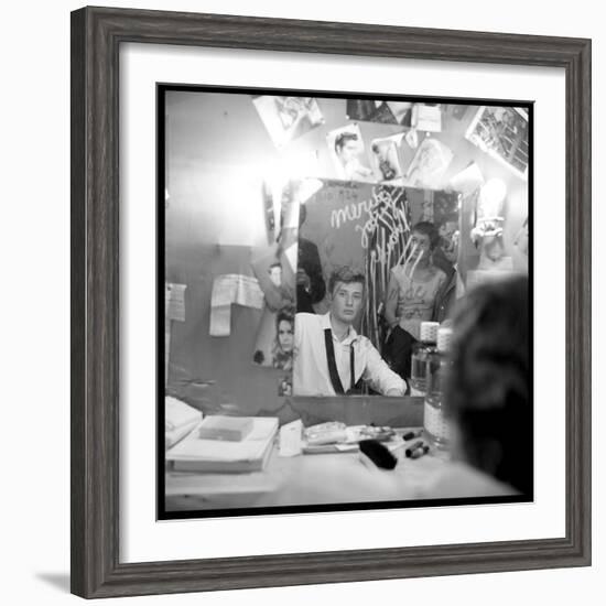 Johnny Hallyday Looking at Himself in a Mirror, Backstage-Marcel DR-Framed Photographic Print