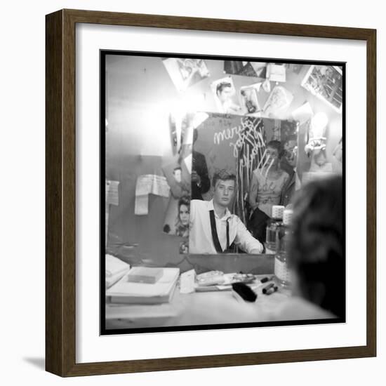 Johnny Hallyday Looking at Himself in a Mirror, Backstage-Marcel DR-Framed Photographic Print