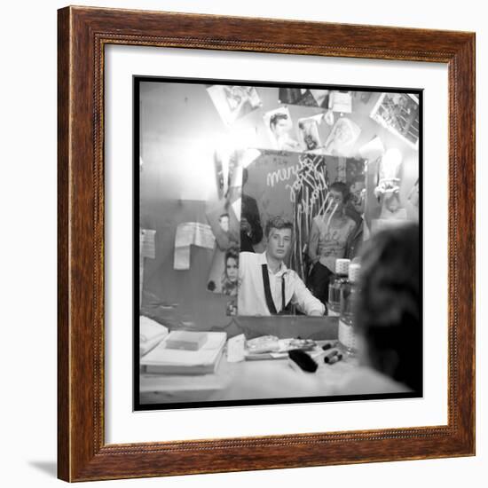 Johnny Hallyday Looking at Himself in a Mirror, Backstage-Marcel DR-Framed Photographic Print