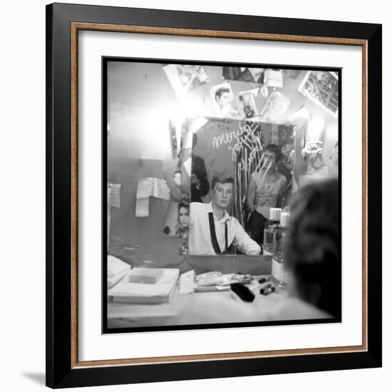Johnny Hallyday Looking at Himself in a Mirror, Backstage-Marcel DR-Framed Photographic Print