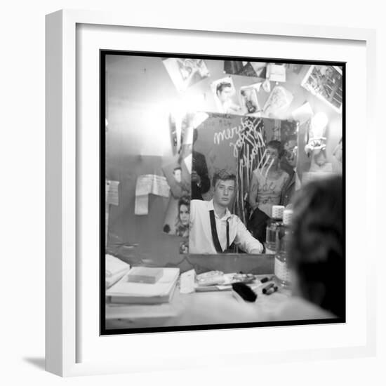 Johnny Hallyday Looking at Himself in a Mirror, Backstage-Marcel DR-Framed Photographic Print