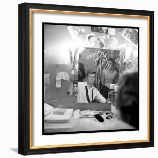 Johnny Hallyday Looking at Himself in a Mirror, Backstage-Marcel DR-Framed Photographic Print