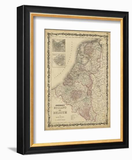 Johnson's Map of Holland & Belgium-null-Framed Premium Giclee Print