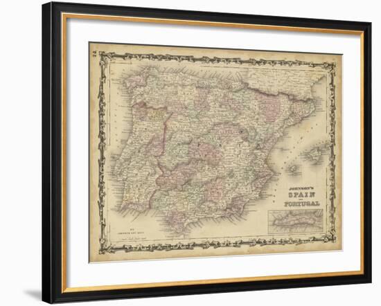 Johnson's Map of Spain & Portugal-null-Framed Art Print