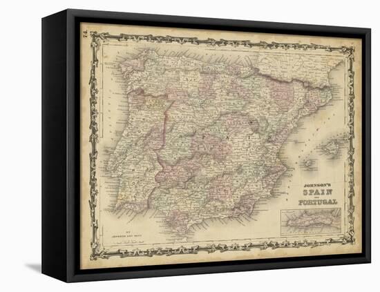 Johnson's Map of Spain & Portugal-null-Framed Stretched Canvas