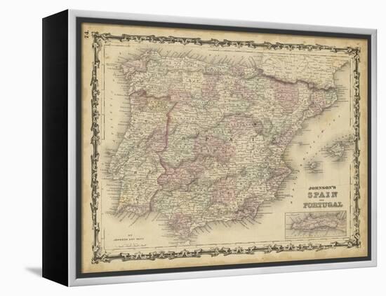 Johnson's Map of Spain & Portugal-null-Framed Stretched Canvas