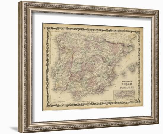 Johnson's Map of Spain & Portugal-null-Framed Art Print