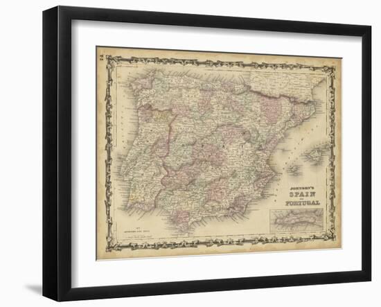 Johnson's Map of Spain & Portugal-null-Framed Art Print