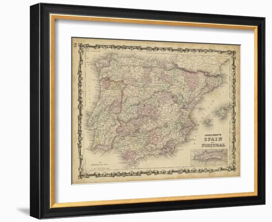 Johnson's Map of Spain & Portugal-null-Framed Art Print