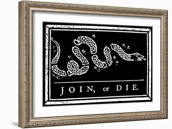 Join or Die Political Cartoon by Benjamin Franklin-Stocktrek Images-Framed Art Print