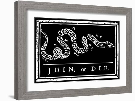 Join or Die Political Cartoon by Benjamin Franklin-Stocktrek Images-Framed Art Print