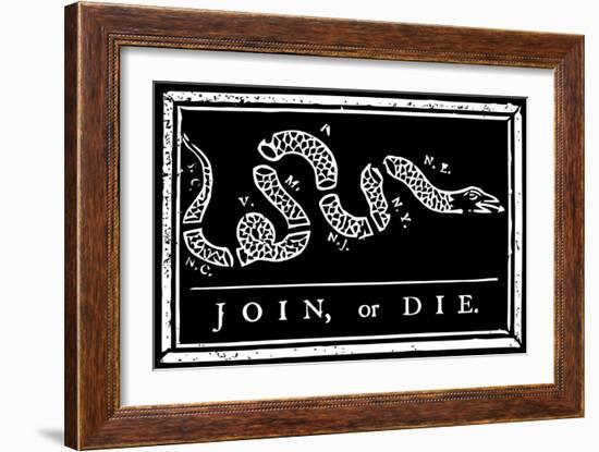 Join or Die Political Cartoon by Benjamin Franklin-Stocktrek Images-Framed Art Print