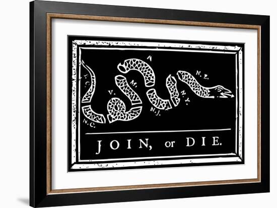 Join or Die Political Cartoon by Benjamin Franklin-Stocktrek Images-Framed Art Print