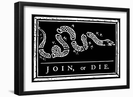 Join or Die Political Cartoon by Benjamin Franklin-Stocktrek Images-Framed Art Print