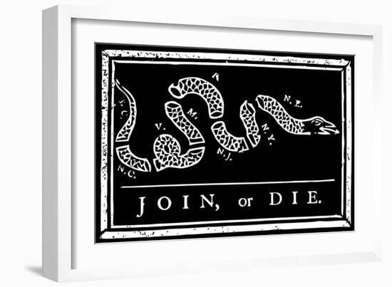 Join or Die Political Cartoon by Benjamin Franklin-Stocktrek Images-Framed Art Print