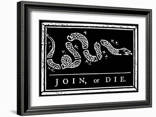 Join or Die Political Cartoon by Benjamin Franklin-Stocktrek Images-Framed Art Print