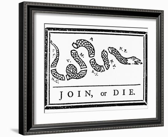 Join, or Die Political Cartoon-Benjamin Franklin-Framed Giclee Print