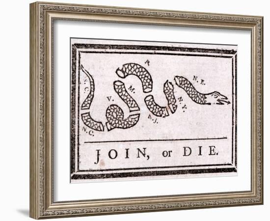 Join or Die Political Cartoon-Benjamin Franklin-Framed Giclee Print