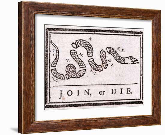 Join or Die Political Cartoon-Benjamin Franklin-Framed Giclee Print