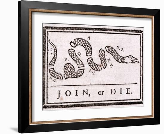 Join or Die Political Cartoon-Benjamin Franklin-Framed Giclee Print