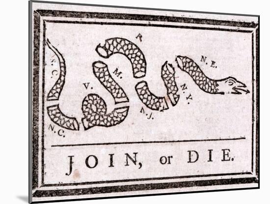 Join or Die Political Cartoon-Benjamin Franklin-Mounted Giclee Print