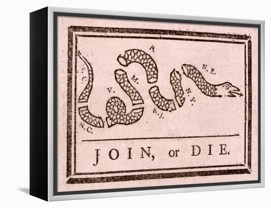 Join, or Die, Pub. 1754 (Woodcut)-Benjamin Franklin-Framed Premier Image Canvas