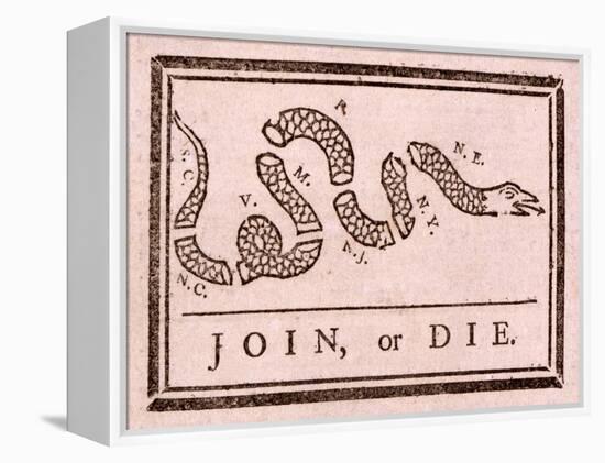 Join, or Die, Pub. 1754 (Woodcut)-Benjamin Franklin-Framed Premier Image Canvas