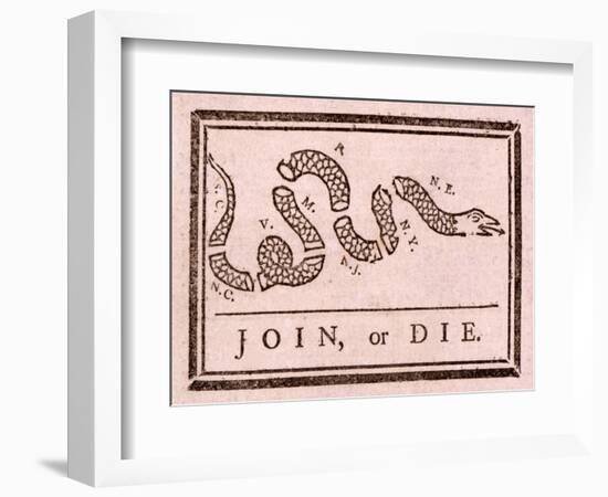 Join, or Die, Pub. 1754 (Woodcut)-Benjamin Franklin-Framed Giclee Print