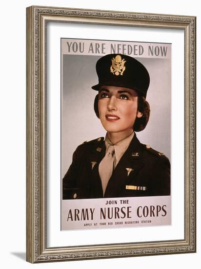 Join the Army Nurse Corps, 1943 Recruiting Poster For US Army Nurses-null-Framed Premium Giclee Print